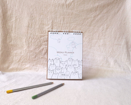 Weekly Planner with Cat Pencil Sketch