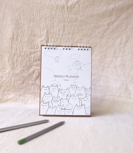Weekly Planner with Cat Pencil Sketch