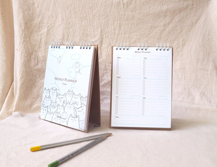 Weekly Planner with Cat Pencil Sketch