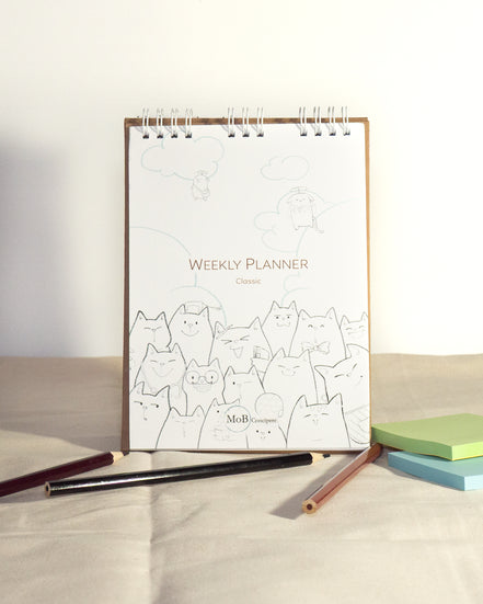 Weekly Planner with Cat Pencil Sketch