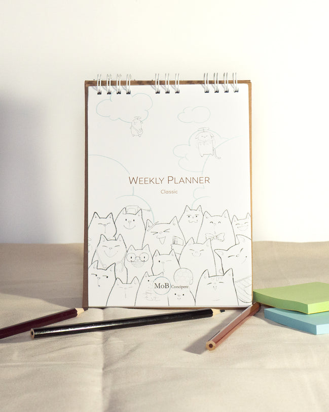 Weekly Planner with Cat Pencil Sketch
