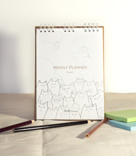 Weekly Planner with Cat Pencil Sketch